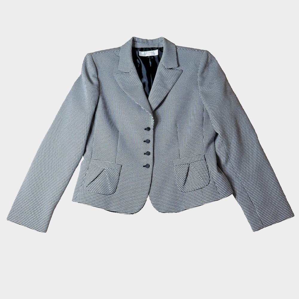Tahari Arthur S Levine Houndstooth Cropped Blazer Jacket Retro White Sz 12